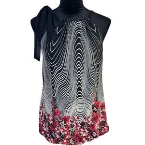 WRAPPER Black Halter Tank Top Cream & Pink Floral Blouse with Bow XL